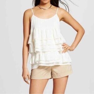 WhoWhatWear Feminine Ruffle Tiered Tank Top White Size Medium